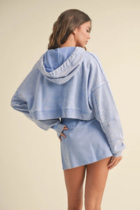 All Day Long Mineral Wash Pullover Hoodie in Lavender Blue
