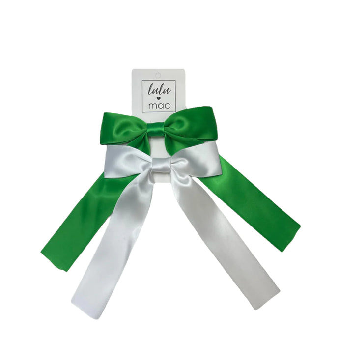 Satin Double Bow Green/White