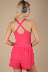 Take a Look Around Front Cutout Activewear Romper in Pink