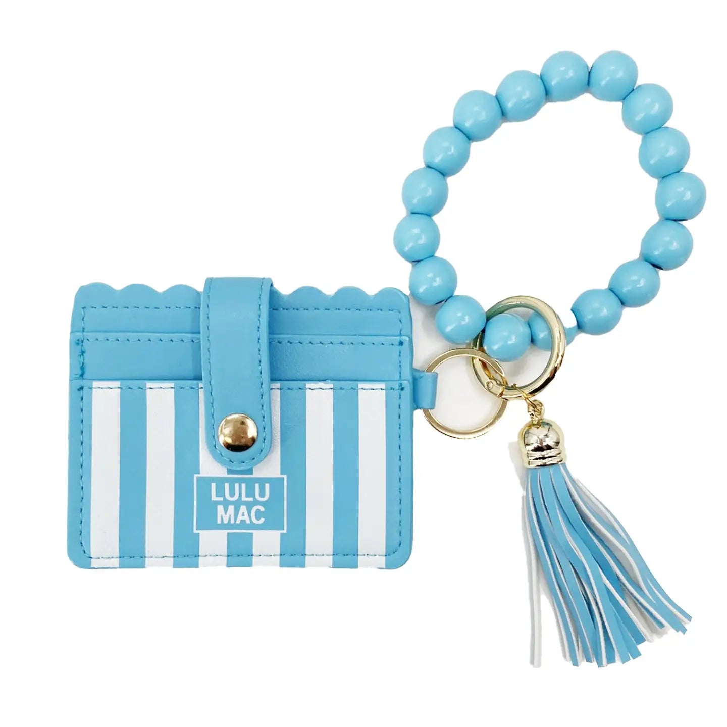 Lulu Mac Beaded Wristlet ID Wallet in Blue Stripe Darby