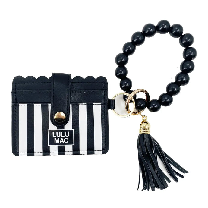 Lulu Mac Beaded Wristlet ID Wallet in Black Stripe Darby