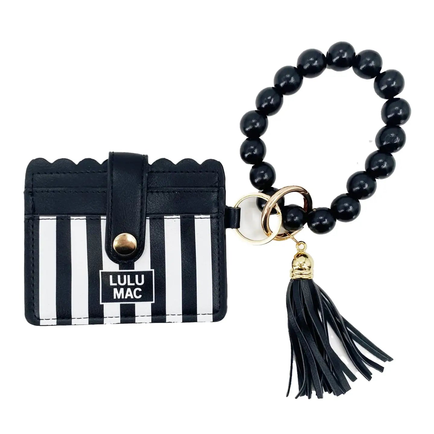 Lulu Mac Beaded Wristlet ID Wallet in Black Stripe Darby