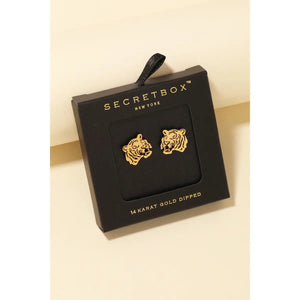 Secret Box Tiger Head Stud Earrings