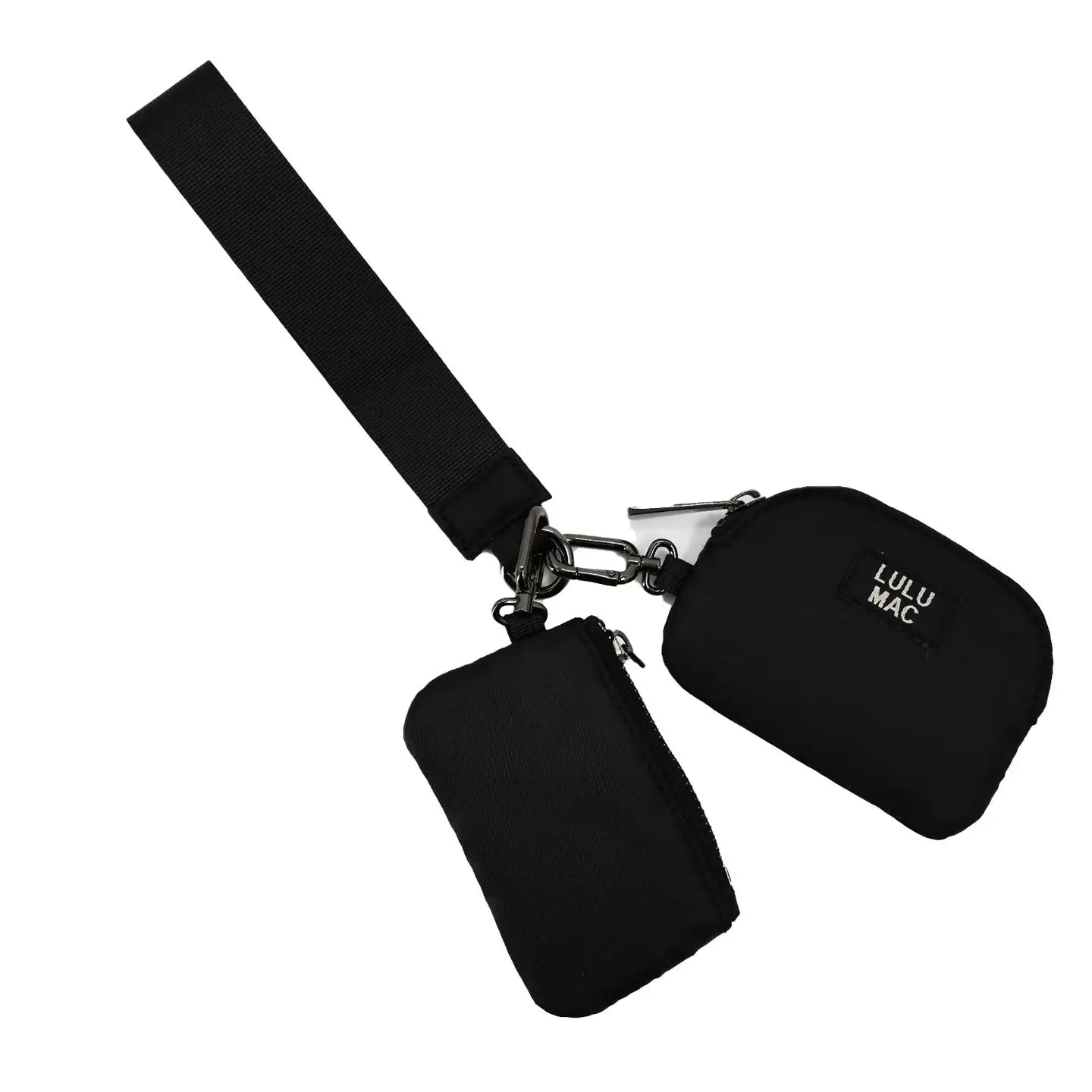 Lulu Mac Double Pouch Wristlet in Black/Black