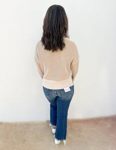 Can't Leave Here Lonely Two Tone Sweater in Ecru