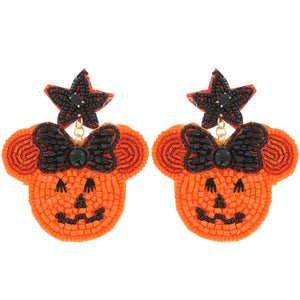 Halloween Pumpkin Jack-O-Lantern Bow Earrings