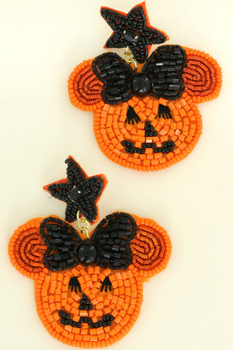 Halloween Pumpkin Jack-O-Lantern Bow Earrings