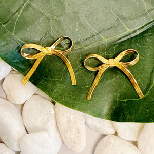 Dancing with Somebody Gold Herringbone Chain Bow Earrings