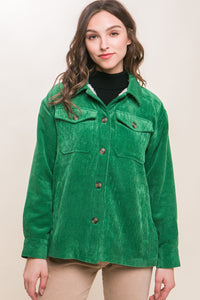 Love Me When I'm Gone Corduroy Sherpa Jacket in Green