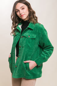 Love Me When I'm Gone Corduroy Sherpa Jacket in Green