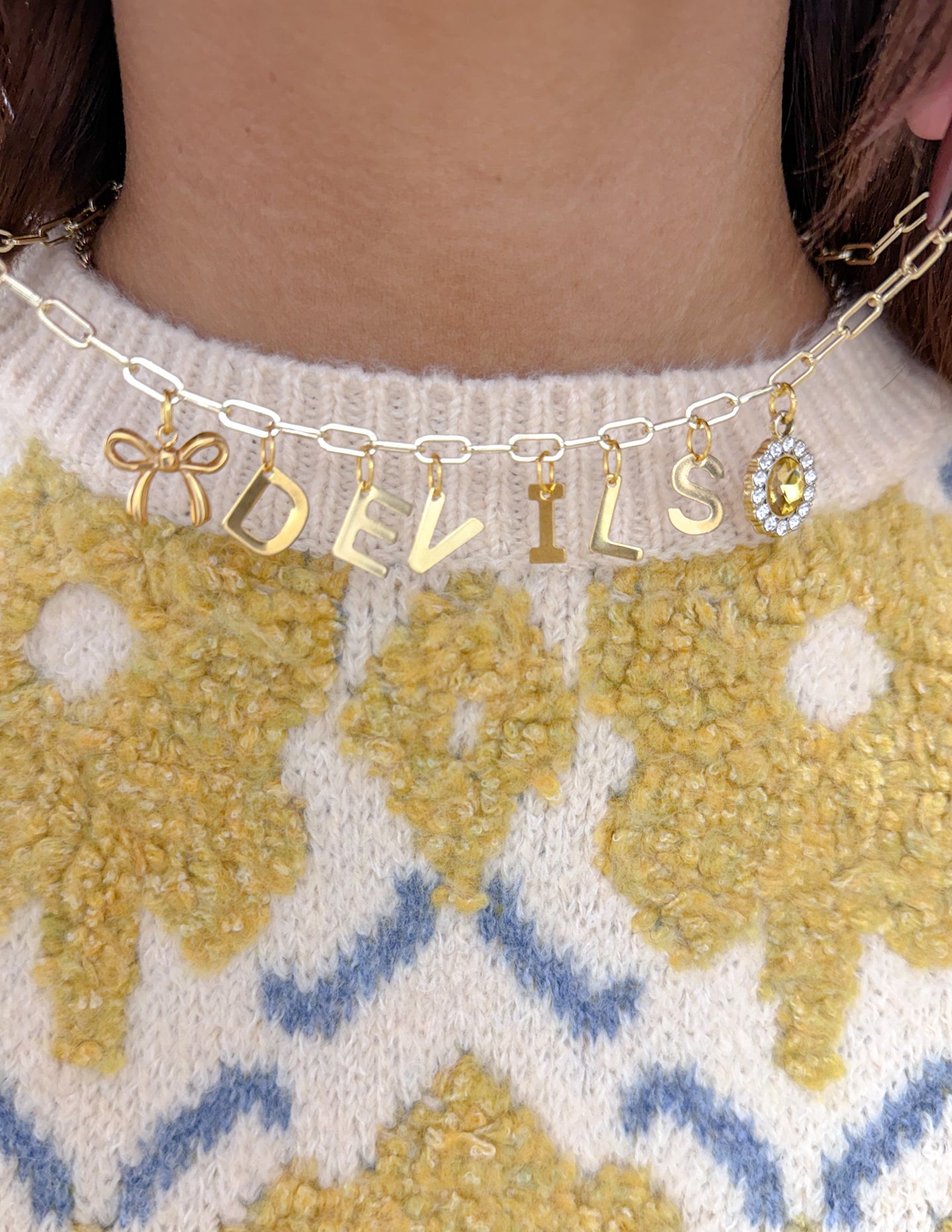 Game Day Trendy Charm Necklace - Devils with Gold Stone & Gold Bow