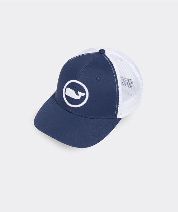 Vineyard Vines Whale Dot Performance Trucker Hat in Blue Blazer