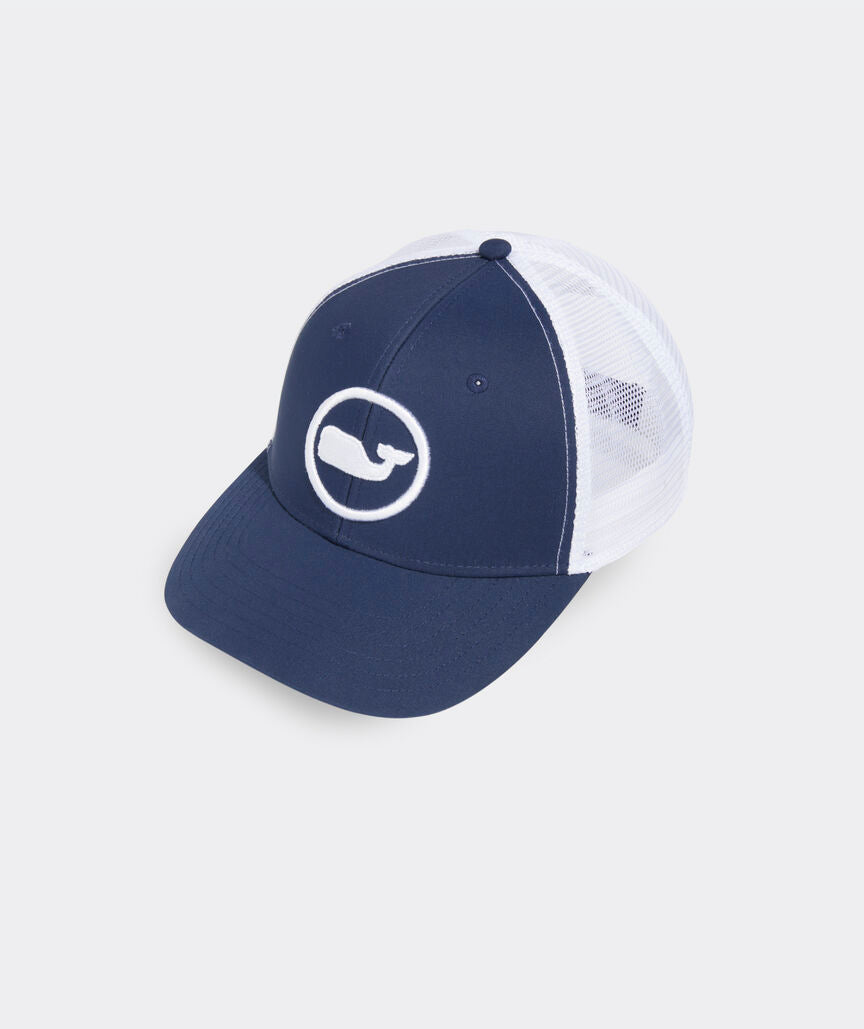 Vineyard Vines Whale Dot Performance Trucker Hat in Blue Blazer