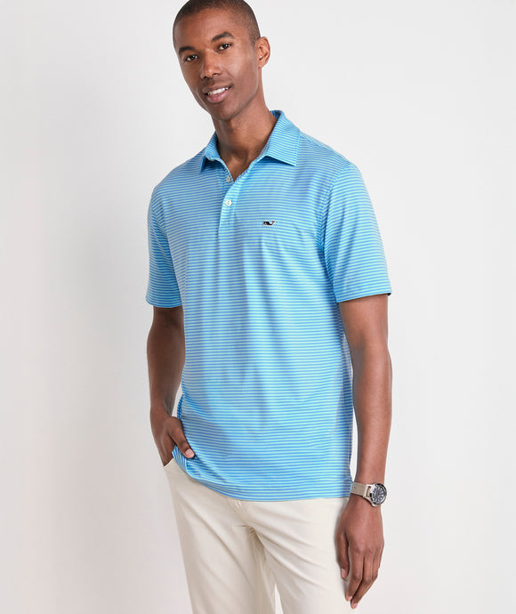 Vineyard Vines Bradley Stripe Sankaty Polo in Sea Splash/Ocean Breeze