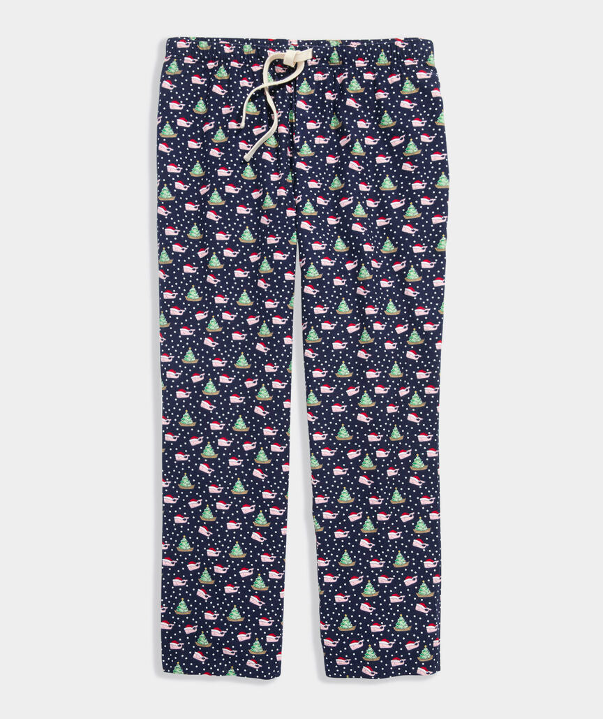 Vineyard Vines Flannel Lounge Pants in Santa Whale Navy
