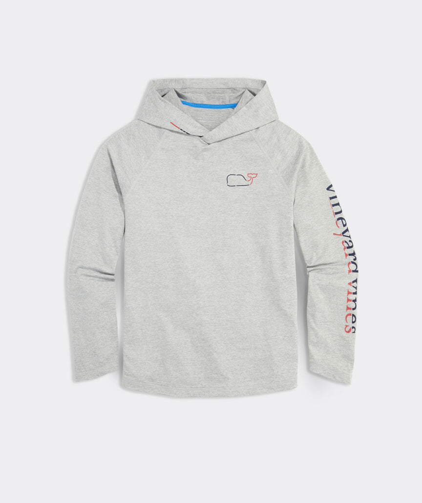 Vineyard Vines On-The-Go Whale Outline Long Sleeve Harbor Performance Hoodie Tee