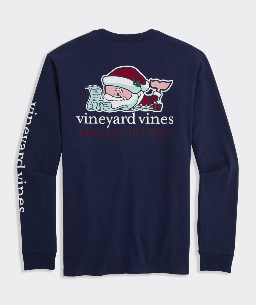 Vineyard Vines Santa Whale LS Pocket Tee in Nautical Navy