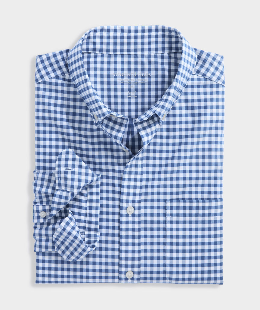 Vineyard Vines Skysail Gingham Performance Cotton Shirt in Blue Bay