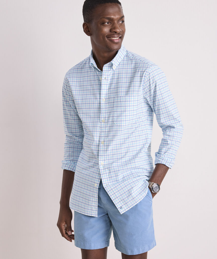 Vineyard Vines Moorings Tattersall Performance Cotton Shirt in Turqs