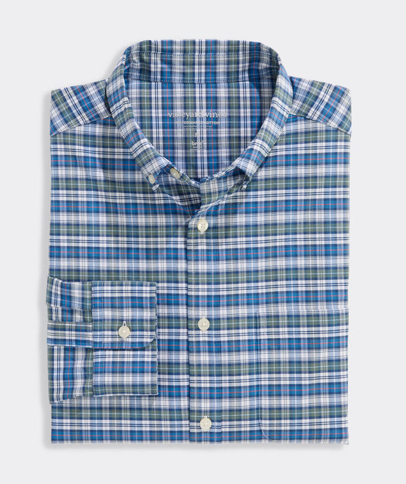 Vineyard Vines Faraway Plaid Performance Cotton Shirt in Balsam