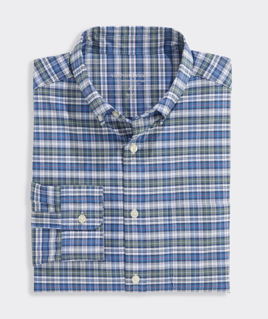 Vineyard Vines Faraway Plaid Performance Cotton Shirt in Balsam