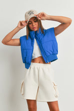 Load image into Gallery viewer, Saying Nothing More Crop Puffer Vest in Blue