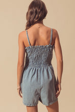 Load image into Gallery viewer, Sticking Around Smocked Denim Romper
