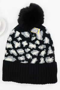 Keep It Up Leopard Print Pom Beanie Black