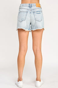 Broken Heart Distressed High Rise Tomboy Denim Shorts