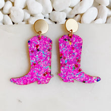 Load image into Gallery viewer, Glittered Up Cowgirl Earrings in Pink