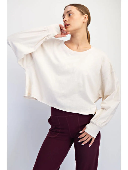 Without You Cotton Slub Open Back LS Top in Bone