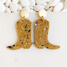 Load image into Gallery viewer, Glittered Up Cowgirl Earrings in Gold