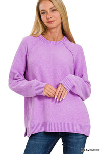 Don't Ever Look Back Raglan Chenille Sweater B Lavender