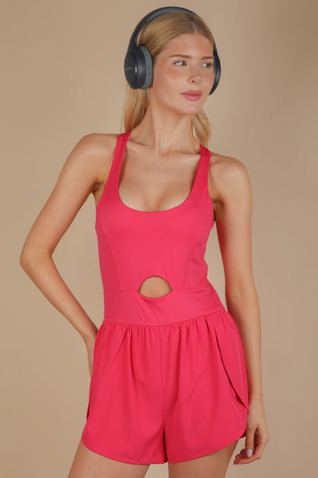 Take a Look Around Front Cutout Activewear Romper in Pink