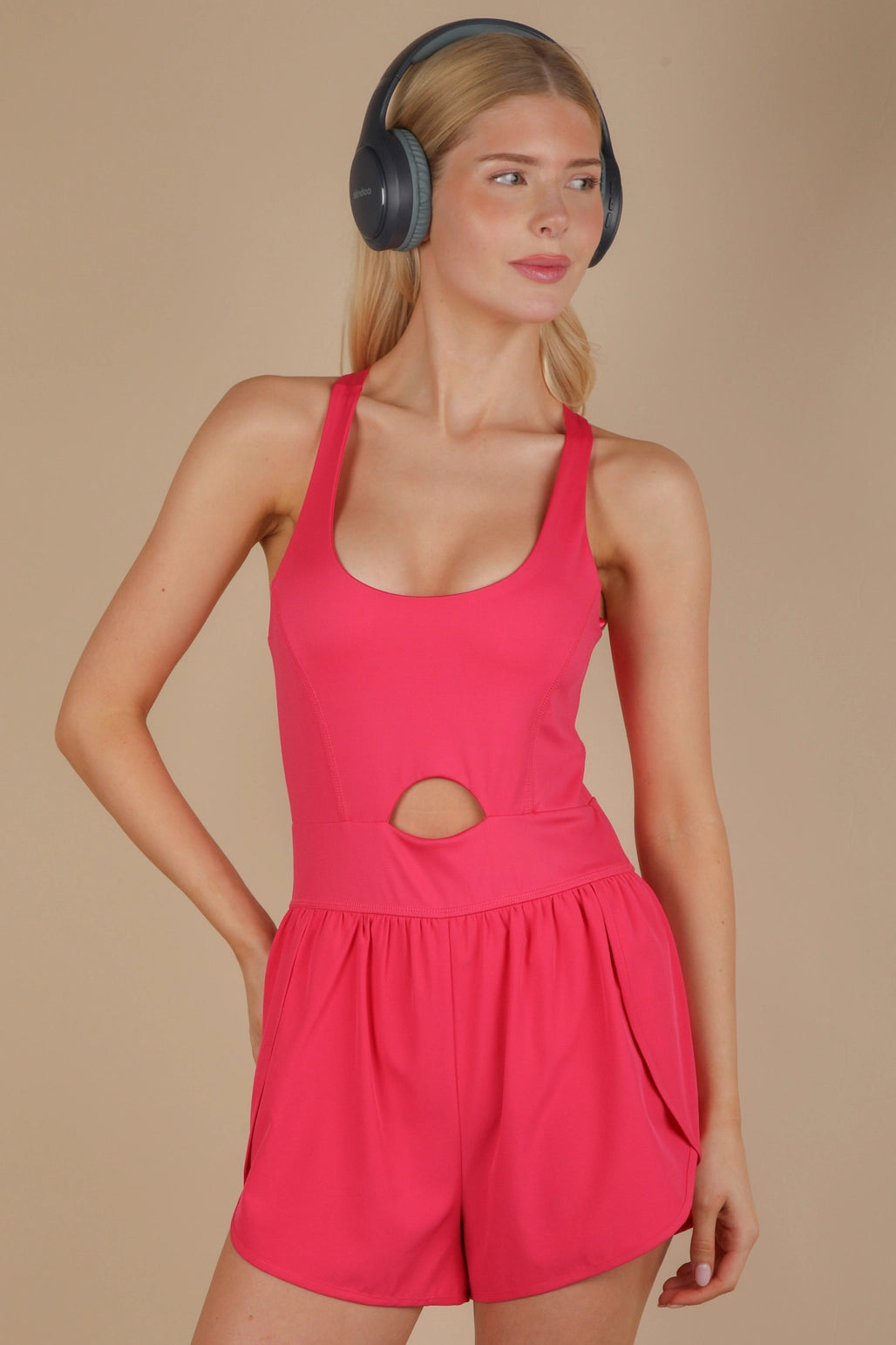 Take a Look Around Front Cutout Activewear Romper in Pink