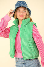 Load image into Gallery viewer, Our Best Bet Padded Corduroy Puffer Vest in Green