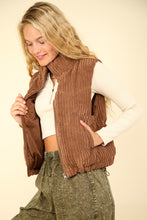 Load image into Gallery viewer, Our Best Bet Padded Corduroy Puffer Vest in Chocolate