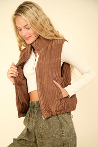 Our Best Bet Padded Corduroy Puffer Vest in Chocolate