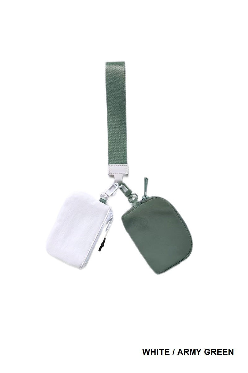 I'm Just a Girl Dual Pouch Wristlet in White/Army Green