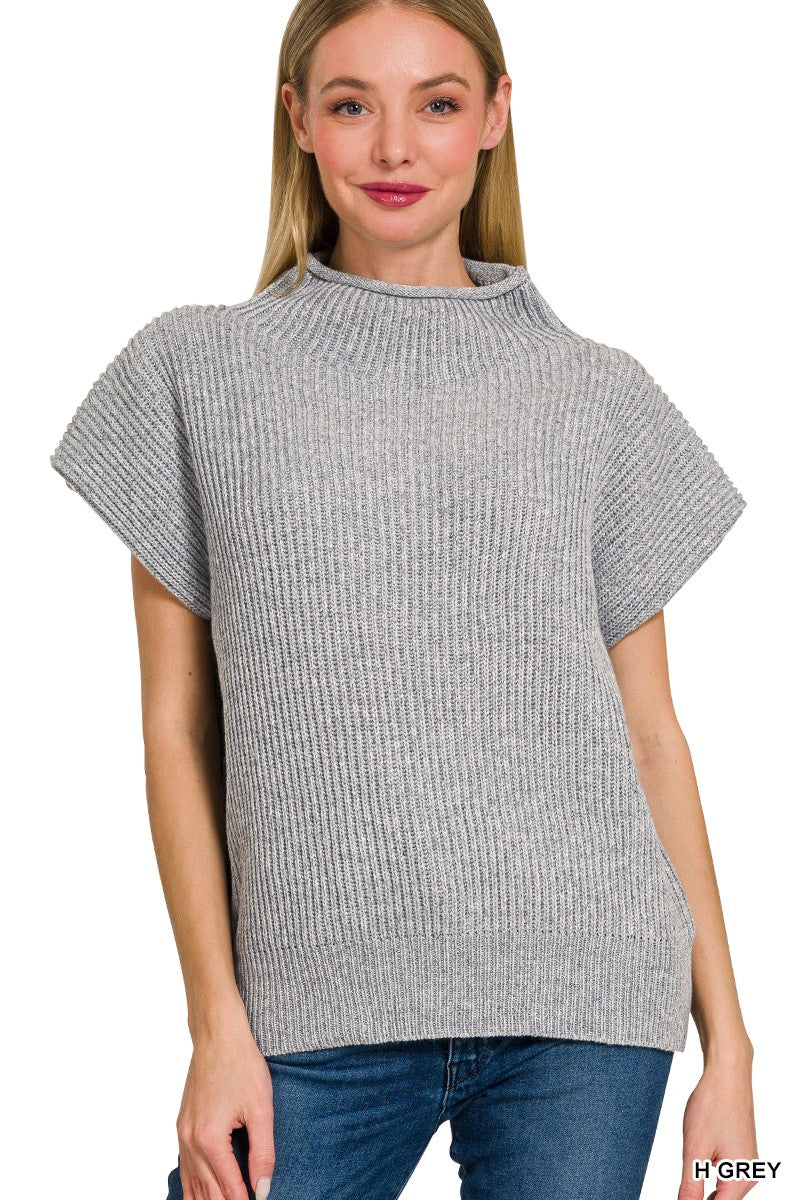 Cozy Conversations Mock Neck Sweater in H Grey