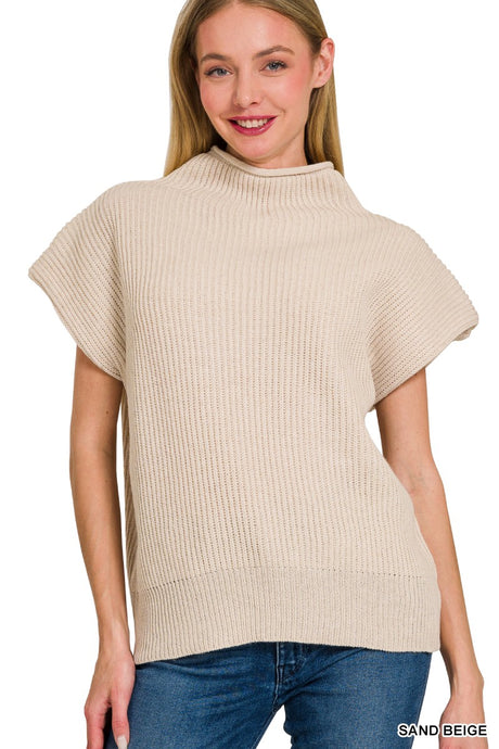 Cozy Conversations Mock Neck Sweater in Sand Beige