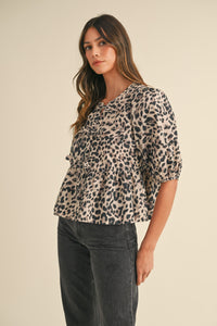 Open Up Your Heart Leopard Puff Sleeve Top