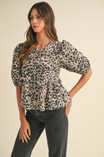 Load image into Gallery viewer, Open Up Your Heart Leopard Puff Sleeve Top