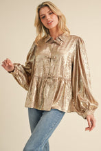 Load image into Gallery viewer, Dreams Come True Metallic Baby Doll Blouse