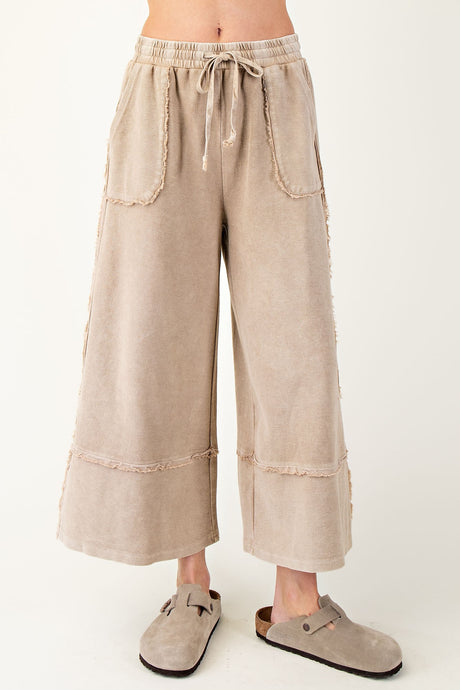 Cute & Comfy Terry Knit Palazzo Pants in Mushroom