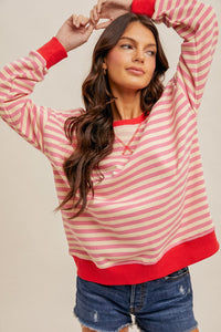 Looking Like an Angel Striped Oversized Sweatshirt in Pink