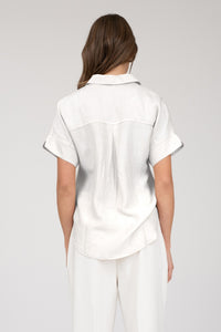 What Dreams Are Made Of Half Button Short Sleeve Shirt in White