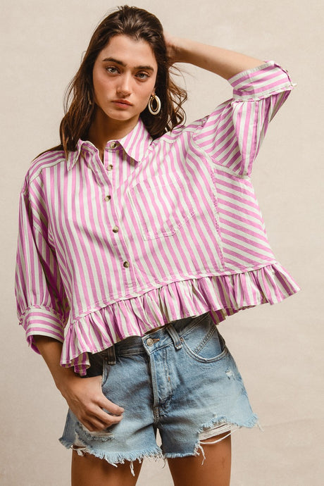 Waiting For The Sun Button Up Top in Pink