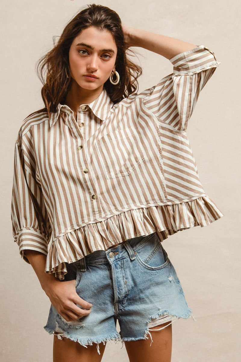 Waiting For The Sun Button Up Top in Latte