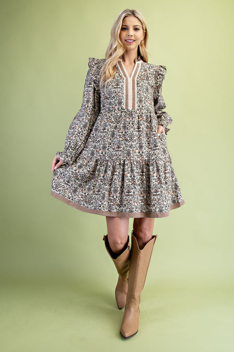 Why Am I Feeling This Way Vintage Printed Tiered Dress